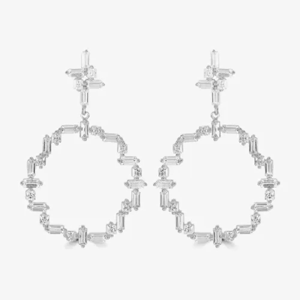 Diamonart Womens Cubic Zirconia Sterling Silver Curved Drop Earrings