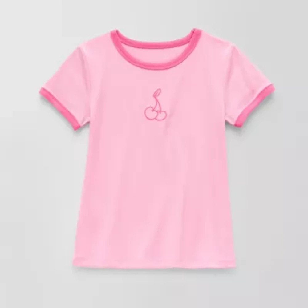 Thereabouts Rib Little & Big Kid Girls Crew Neck Short Sleeve Classic Fit Graphic T-Shirt
