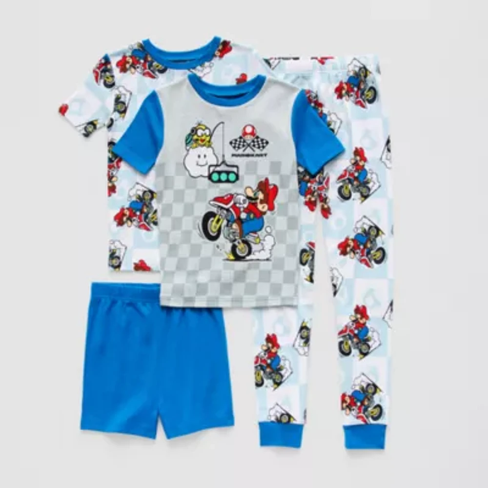Little & Big Kid Boys Super Mario Crew Neck Short Sleeve 4-pc. Pajama Sets