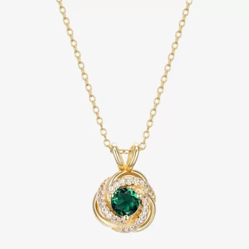Womens Lab Created Green Quartz 18K Gold Over Silver Knot 18 Inch Pendant Necklace