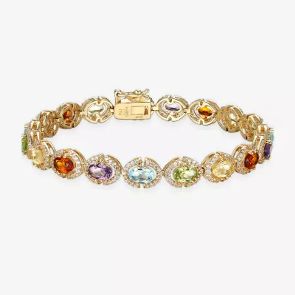 Womens Genuine Multi Color 18K Gold Over Silver Tennis Bracelet