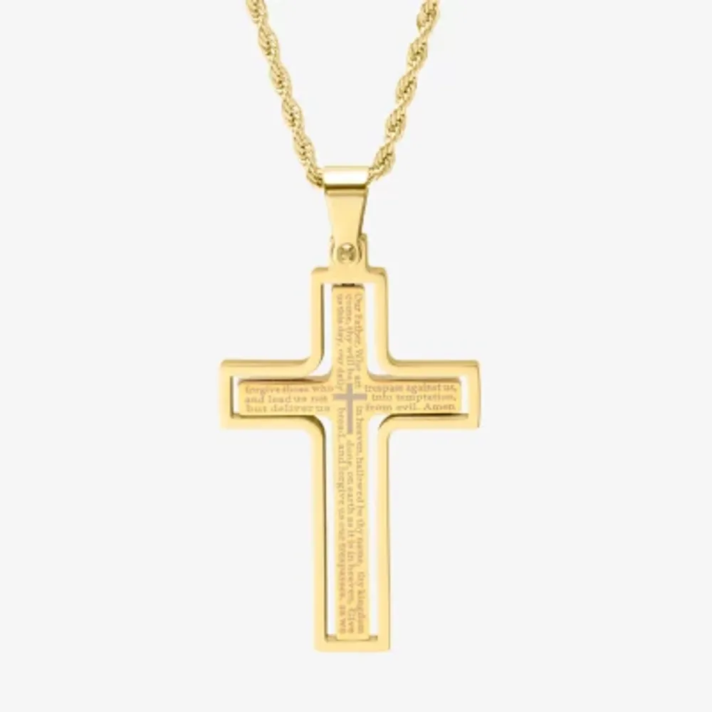 Steeltime Mens 18K Gold Over Stainless Steel Cross Hypoallergenic 24 Inch Pendant Necklace