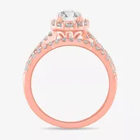 Signature By Modern Bride (G-H / Si1-Si2) Womens 1 1/3 CT. T.W. Lab Grown White Diamond 10K Gold Pear Side Stone Halo Bridal Set