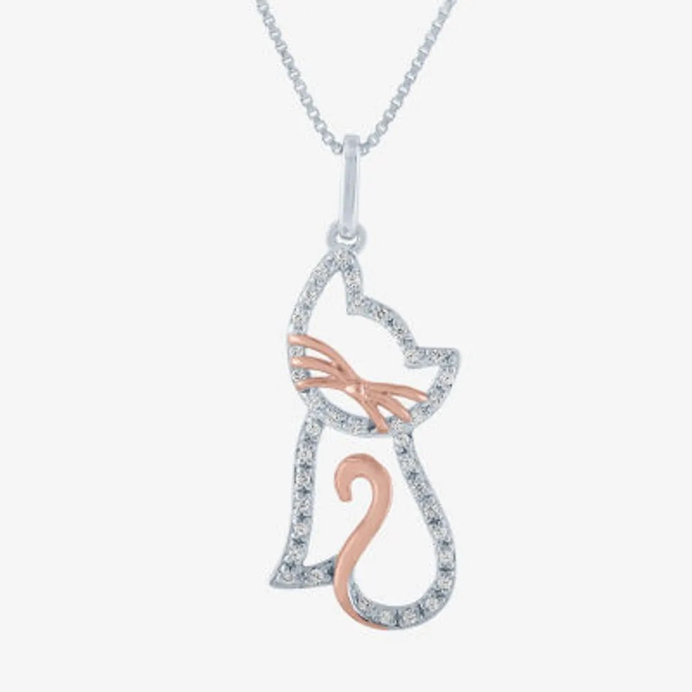 Cat Womens 1/10 CT. T.W. Natural White Diamond 14K Rose Gold Over Silver 18 Inch Pendant Necklace