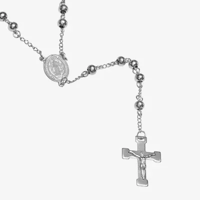 Steeltime Saint Benedict Medal Mens Stainless Steel Hypoallergenic 26 Inch Rosary Necklace