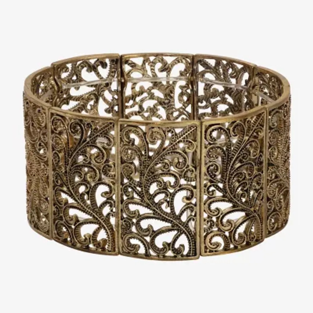 1928 Gold Tone Rectangular Filagree Womens Stretch Bracelet