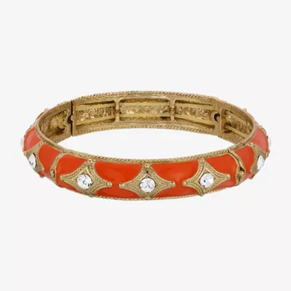 1928 Gold-Tone Womens Orange Stretch Bracelet