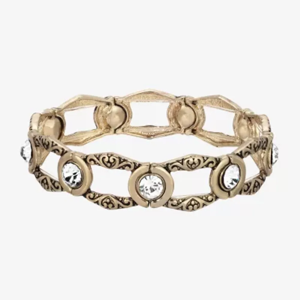 1928 Womens White Glass Round Stretch Bracelet