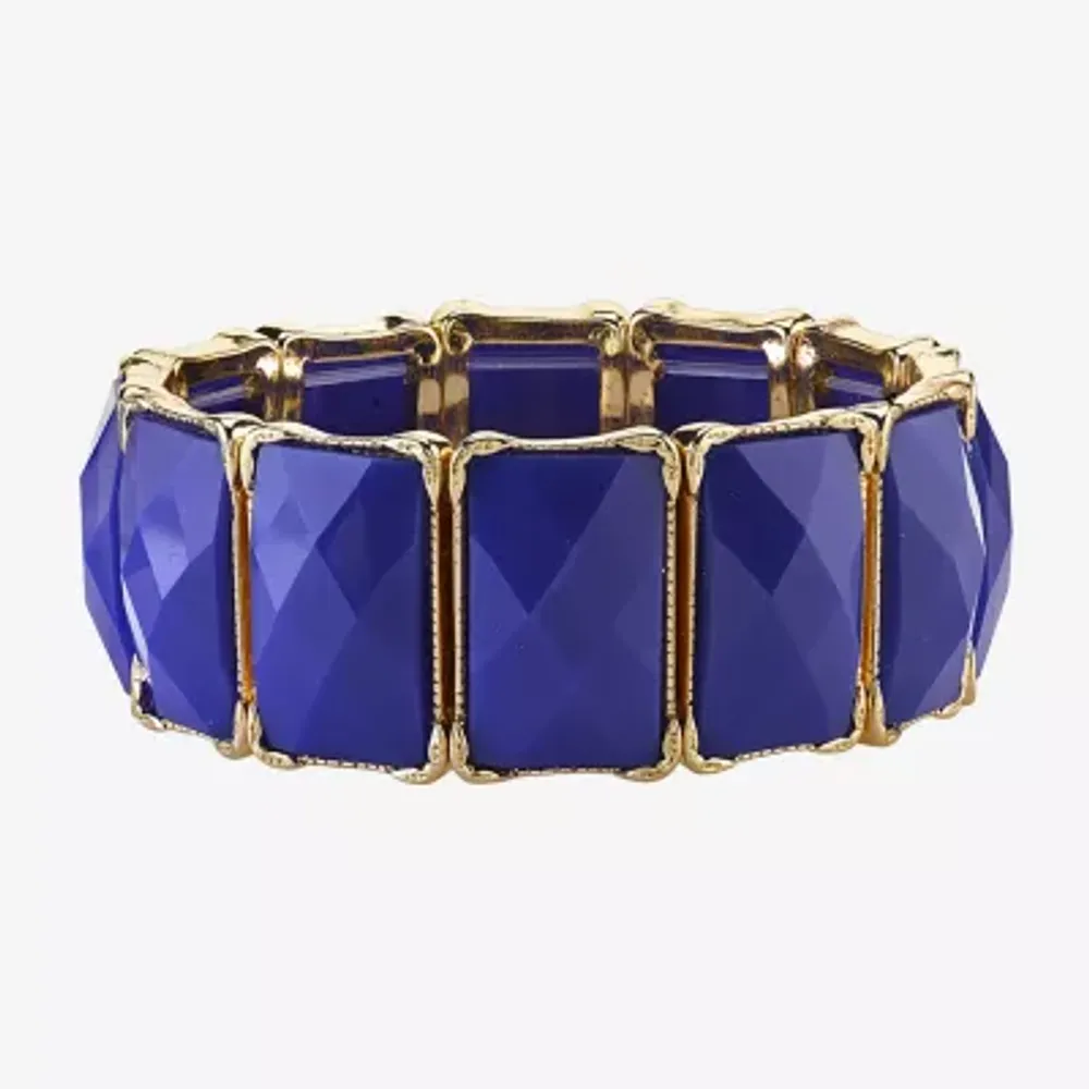 1928 Gold-Tone Womens Blue Rectangular Stretch Bracelet