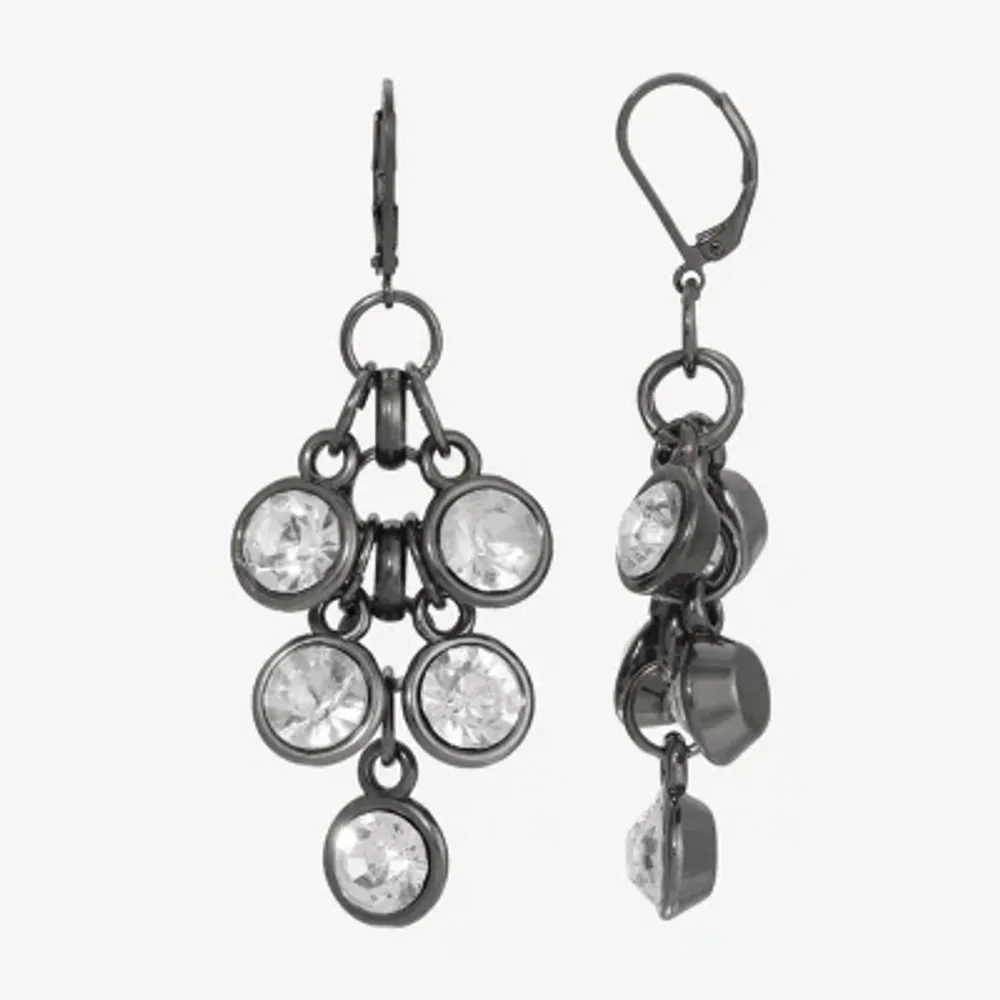 1928 Silver Tone Womens Gray Round Chandelier Earrings