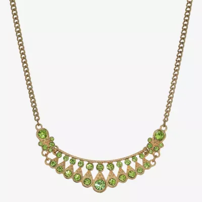 1928 Gold-Tone Womens Green 16 Inch Collar Necklace