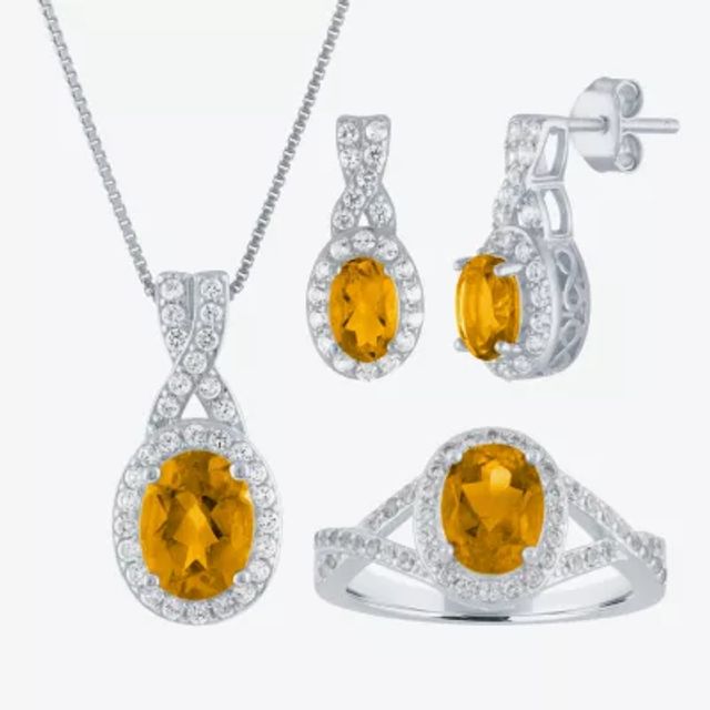 Womens Genuine Yellow Citrine Sterling Silver Oval 3-pc. Jewelry Set