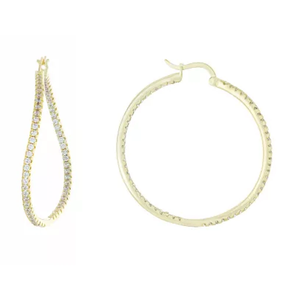 Sparkle Allure Womens Cubic Zirconia 18K Gold Over Brass 40.9mm Hoop Earrings