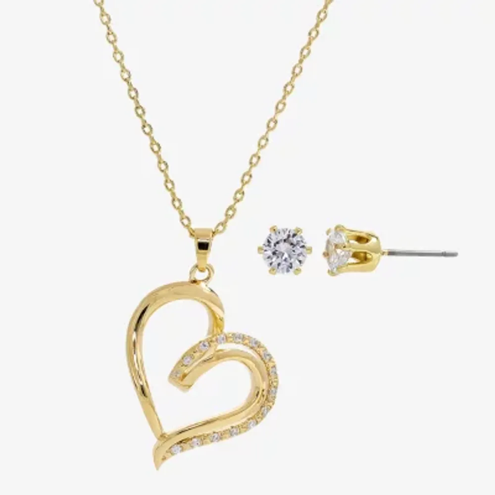 Sparkle Allure Womens Cubic Zirconia 14K Gold Over Brass Heart 2-pc. Jewelry Set
