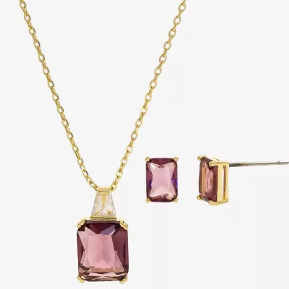Sparkle Allure Womens Purple Cubic Zirconia 14K Gold Over Brass Rectangular 2-pc. Jewelry Set