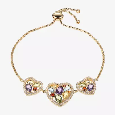 Womens Genuine Multi Color 18K Gold Over Silver Heart Bolo Bracelet