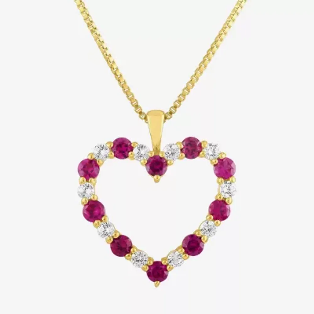 Womens Lab Created Red Ruby 10K Gold Heart 18 Inch Pendant Necklace