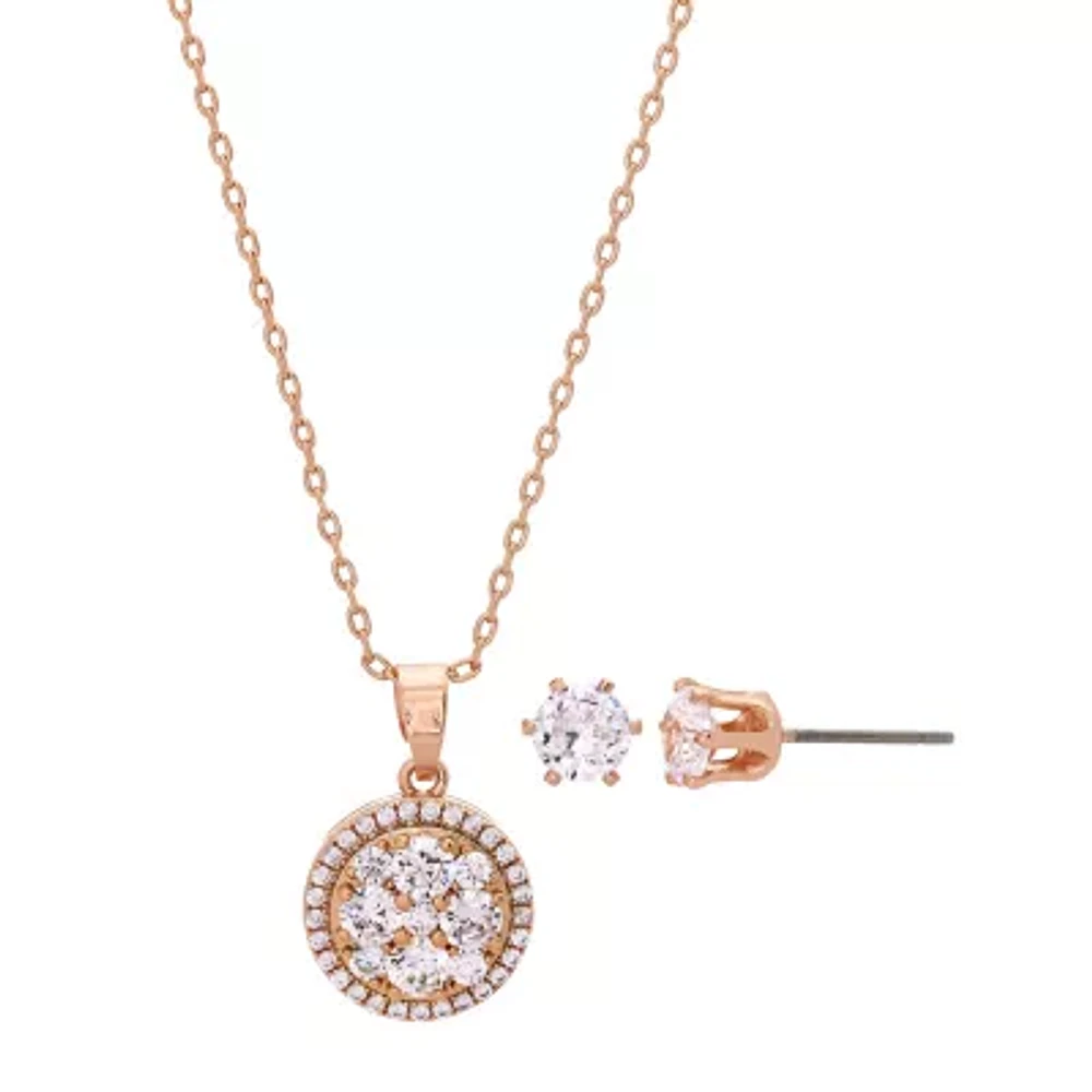 Sparkle Allure Womens Cubic Zirconia 18K Rose Gold Over Brass Round 2-pc. Jewelry Set
