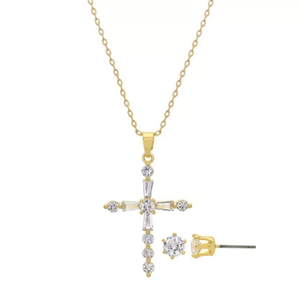 Sparkle Allure Womens Cubic Zirconia 14K Gold Over Brass Cross 2-pc. Jewelry Set