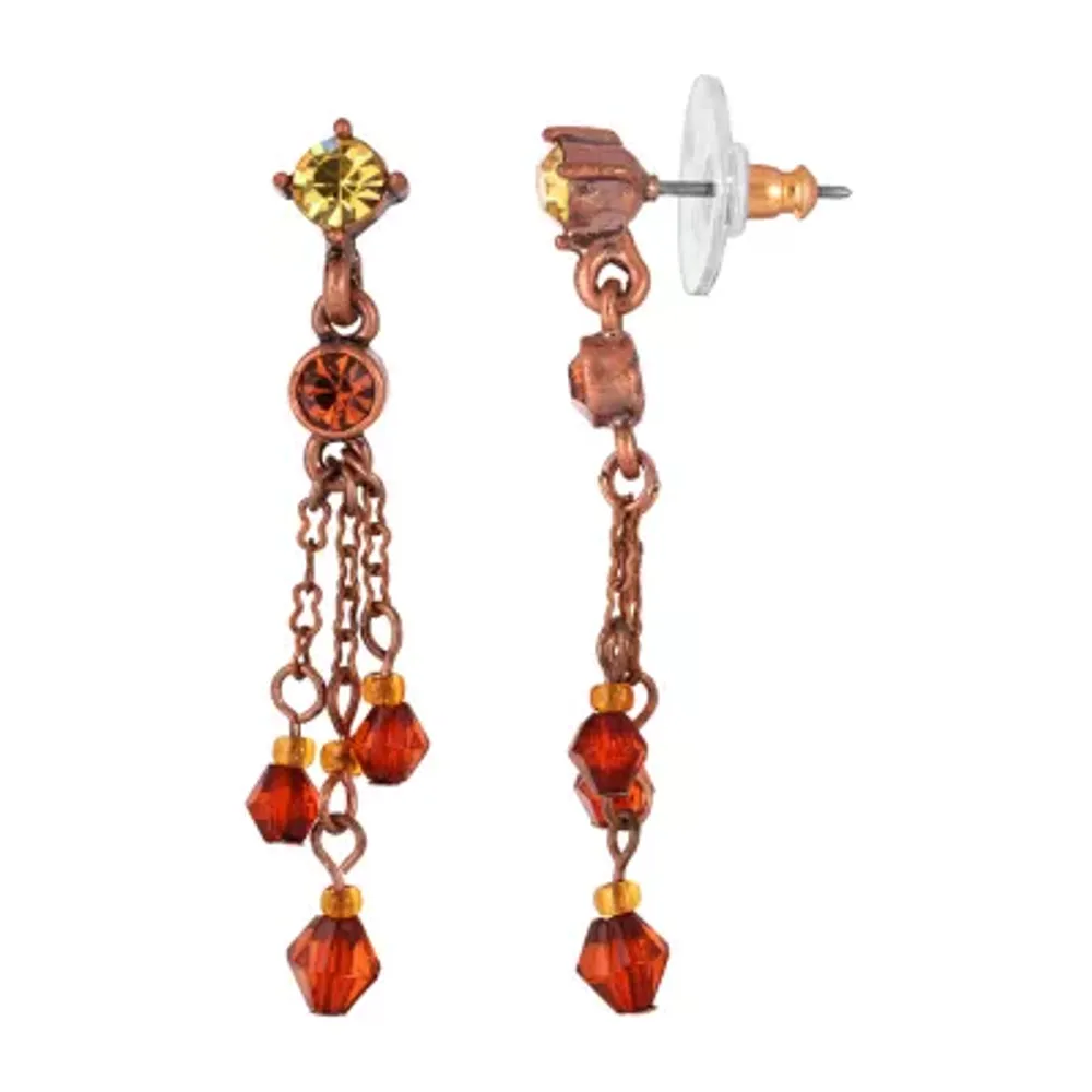 1928 Copper Tone Womens Brown Crystal Drop Earrings
