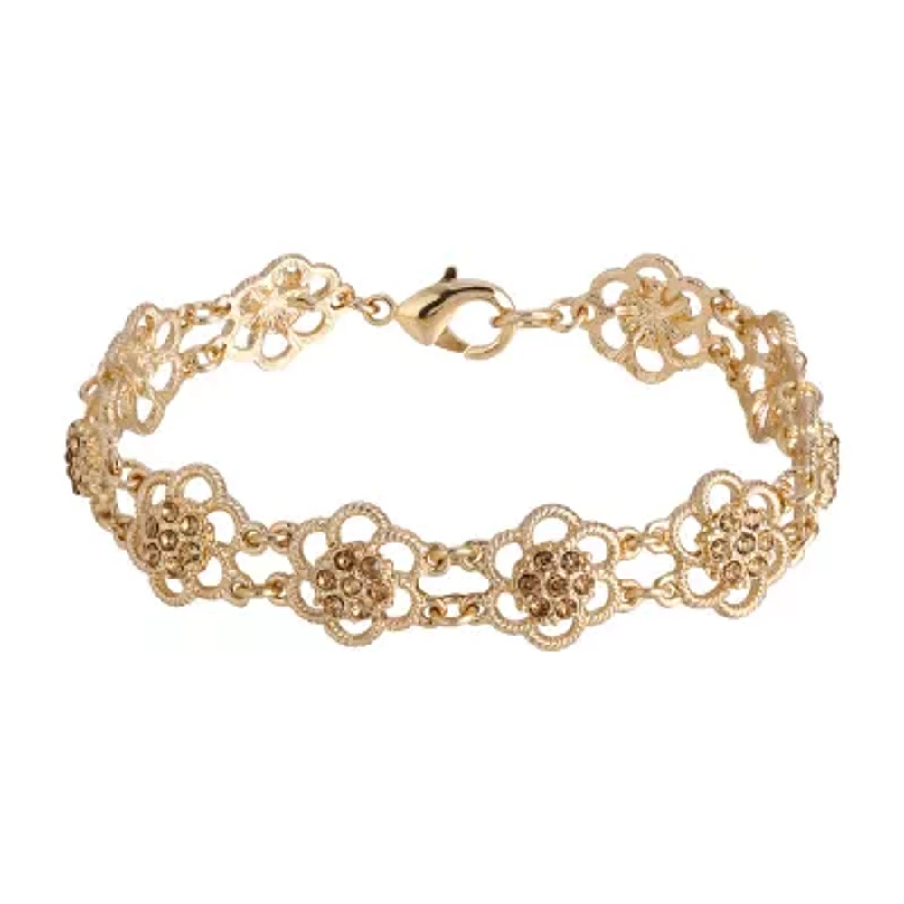 1928 Gold Tone Womens Flower 7 Inch Link Bracelet