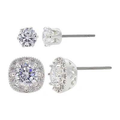 Sparkle Allure Womens Cubic Zirconia 2 Pair Earring Set