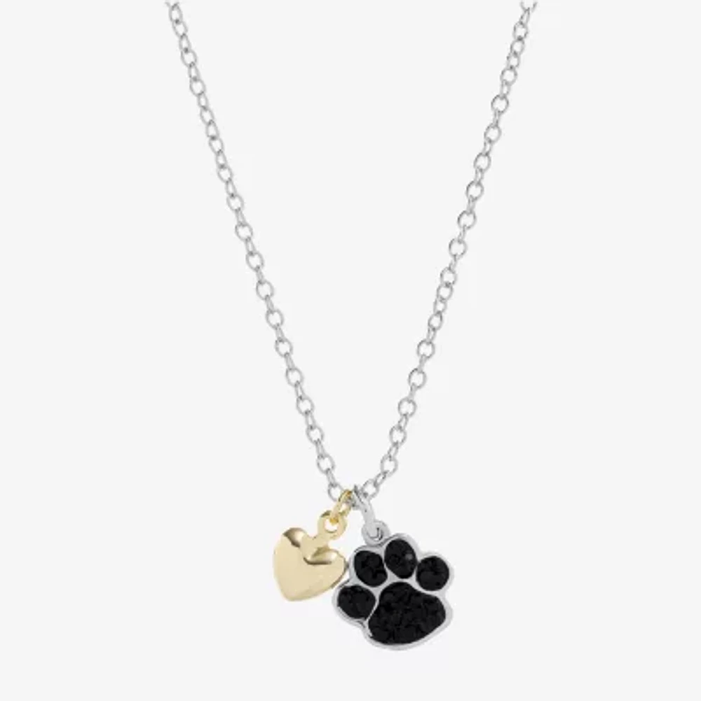 Sparkle Allure Dog Paw Womens Black Crystal 14K Gold Over Brass Pure Silver Over Brass Heart 16 Inch Pendant Necklace