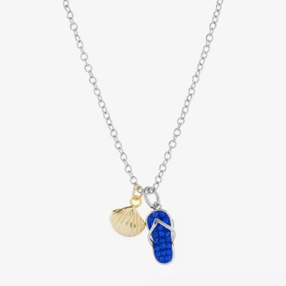 Sparkle Allure Flip Flop And Seashell Womens Blue Crystal 14K Gold Over Brass Pure Silver Over Brass 16 Inch Pendant Necklace