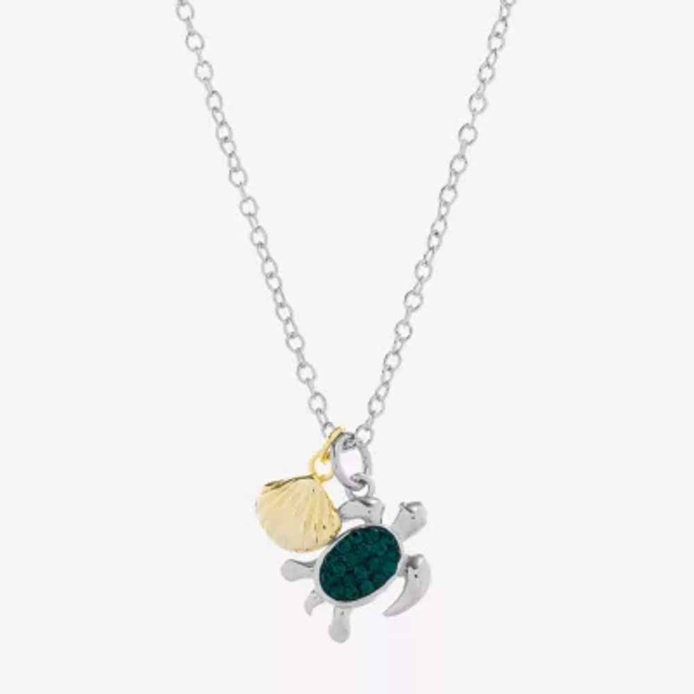 Sparkle Allure Turtle And Seashell Womens Green Crystal 14K Gold Over Brass Pure Silver Over Brass 16 Inch Pendant Necklace