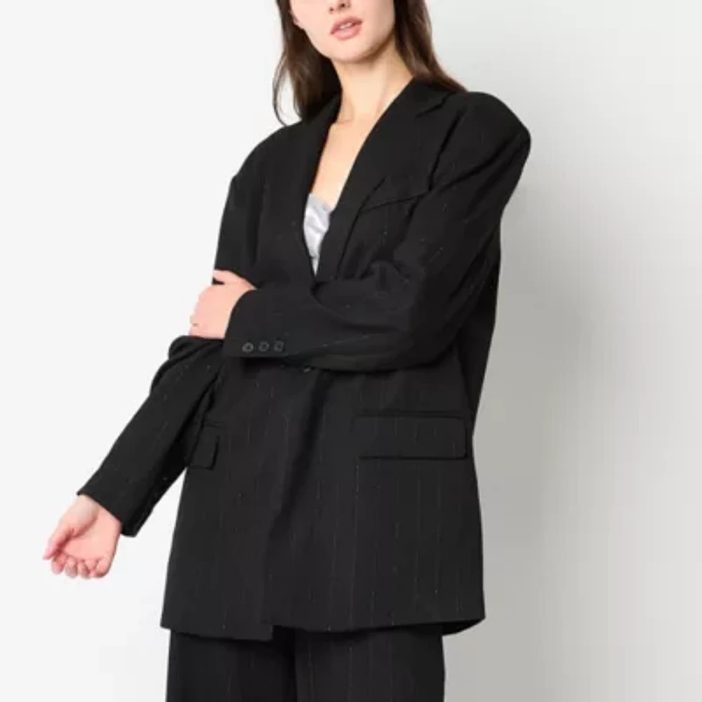 Worthington Womens Striped Boxy Fit Tall Blazer