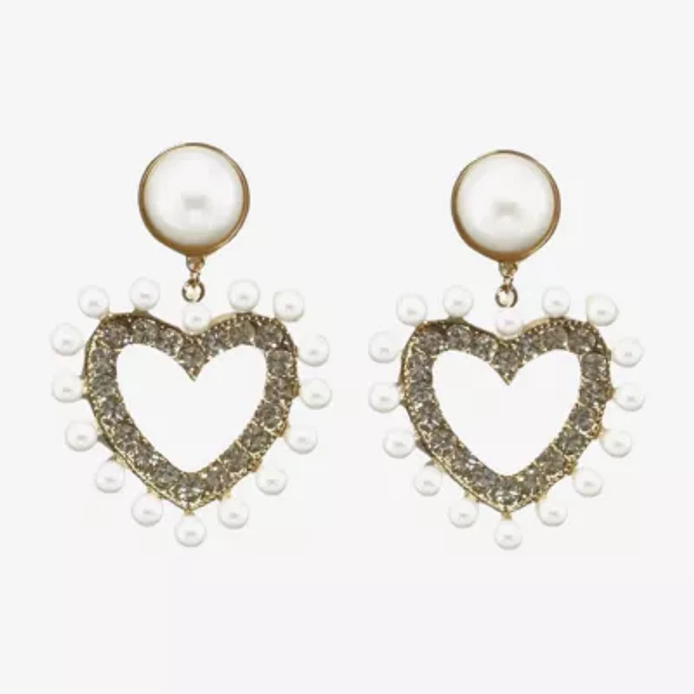 Bijoux Bar Womens Simulated Pearl Heart Drop Earrings