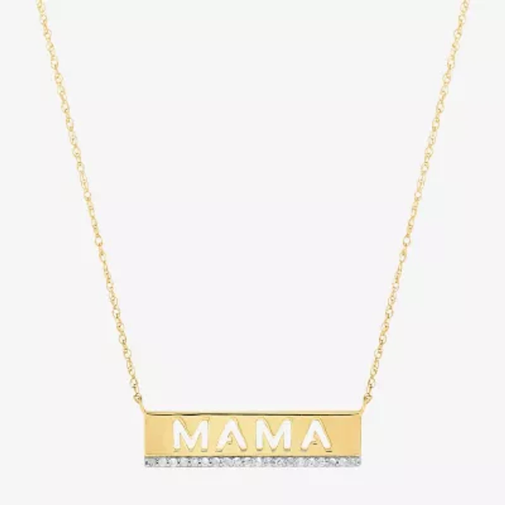 "Mama" Womens 1/10 CT. T.W. Natural White Diamond 14K Gold Over Silver Bar 18 Inch Pendant Necklace