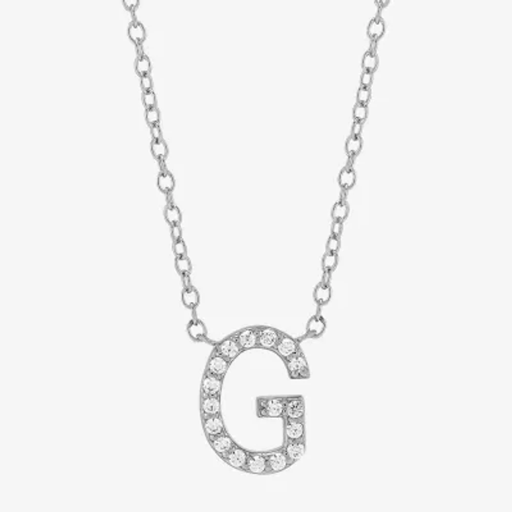 "G" Womens Diamond Accent Natural White Diamond Sterling Silver 18 Inch Pendant Necklace