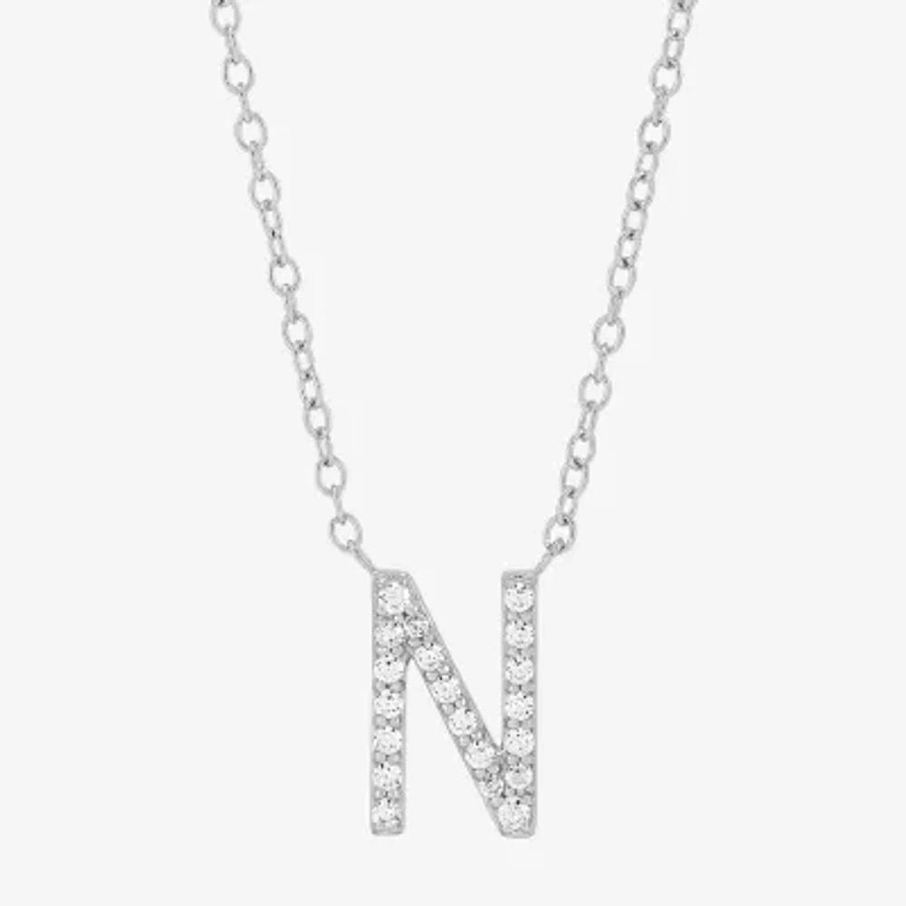 "N" Womens 1/10 CT. T.W. Natural White Diamond Sterling Silver 18 Inch Pendant Necklace