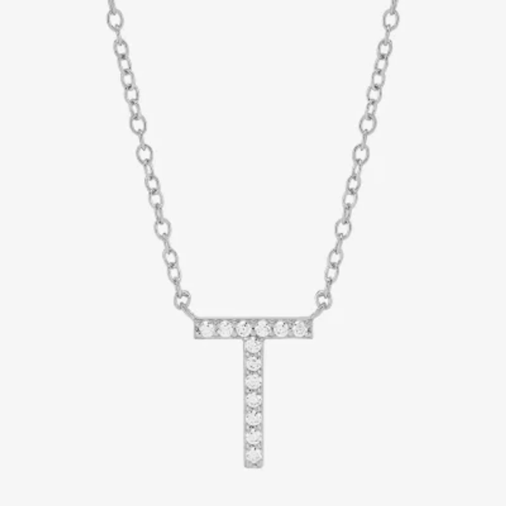 "T" Womens Diamond Accent Natural White Diamond Sterling Silver 18 Inch Pendant Necklace