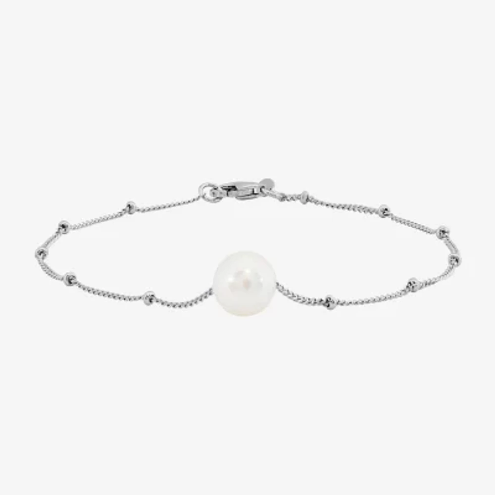 Womens Sterling Silver 7.5 Inch Solid Bead Chain Bracelet