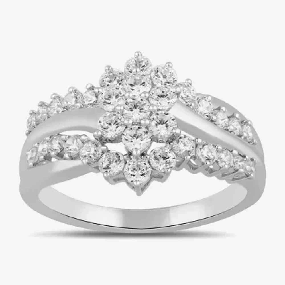Womens 1 CT. T.W. Lab Grown White Diamond 10K Gold Side Stone Cocktail Ring