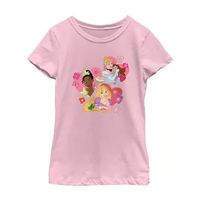 Disney Collection Little & Big Kid Girls Crew Neck Short Sleeve Princess Graphic T-Shirt