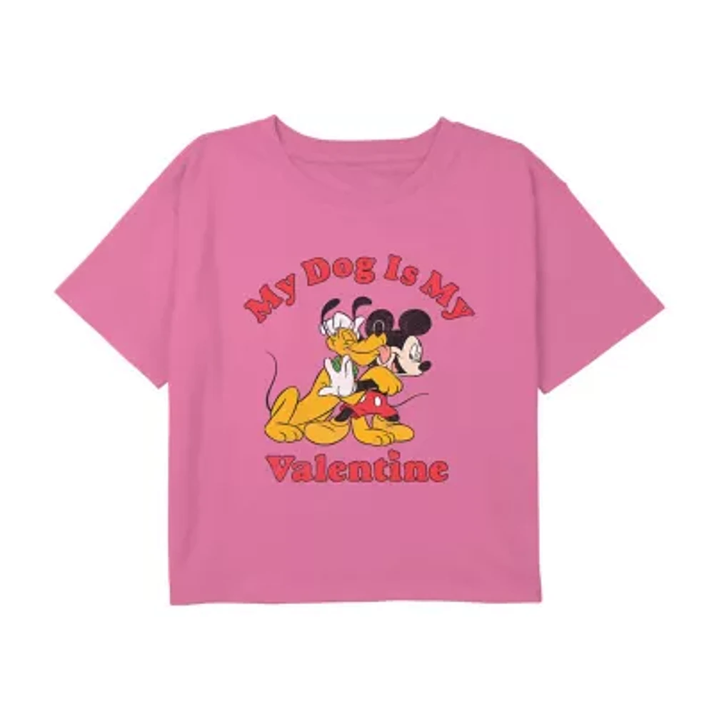 Disney Collection Little & Big Kid Girls Crew Neck Short Sleeve Mickey Mouse Minnie Graphic T-Shirt