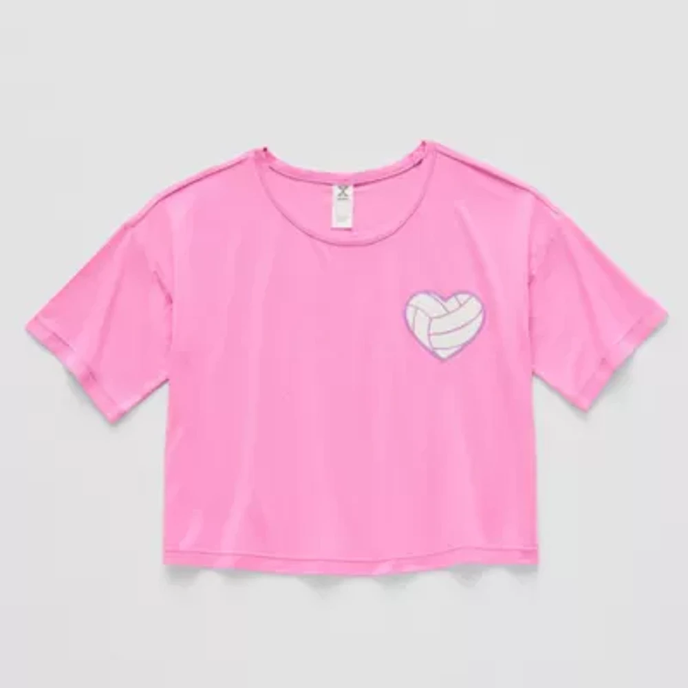 Xersion Soft Performance Waist Length Little & Big Kid Girls Crew Neck Short Sleeve Regular Fit Graphic T-Shirt
