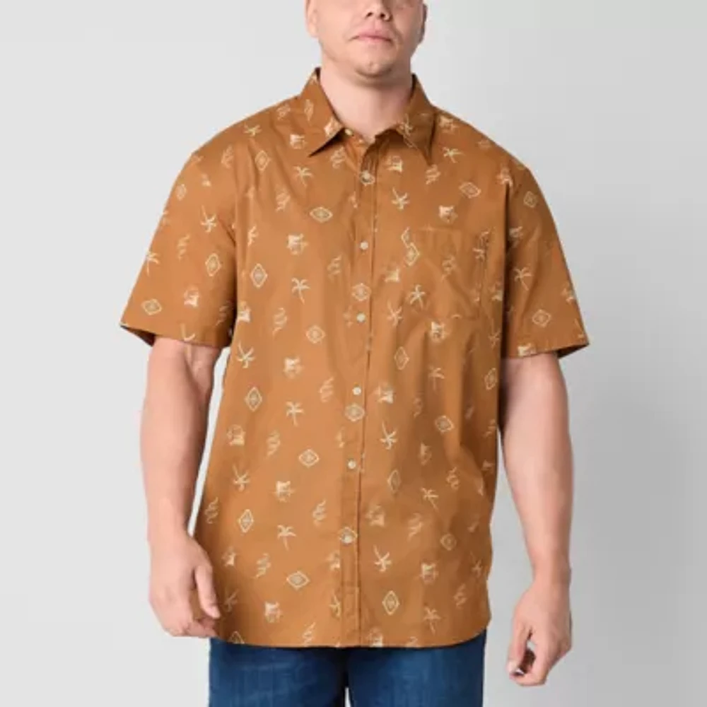 Arizona Mens Short Sleeve Regular Fit Big and Tall Button-Down Shirt