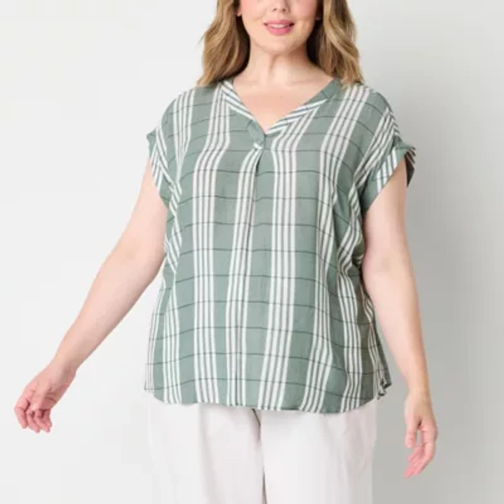 Liz Claiborne Womens V Neck Short Sleeve Plus Blouse