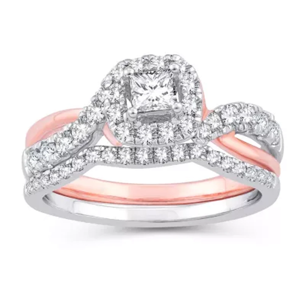 Womens 1 CT. T.W. Natural White Diamond 10K Gold Rose Cushion Bridal Set