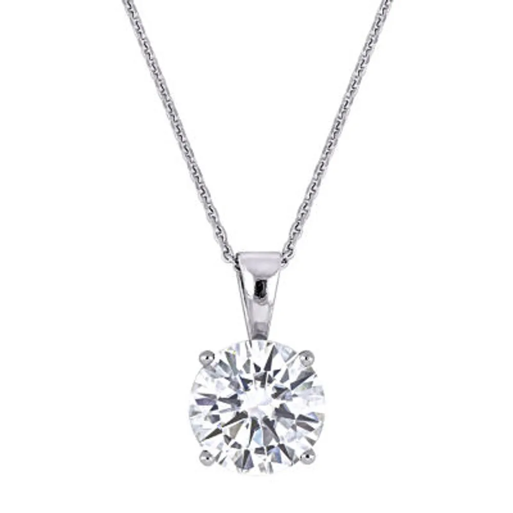 Womens 2 CT. Lab Created White Moissanite 14K White Gold Round 17 Inch Pendant Necklace