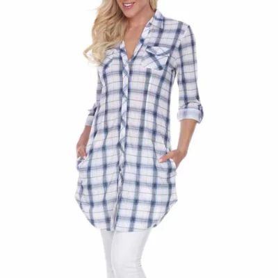 White Mark Piper Plaid Womens Long Sleeve Tunic Top
