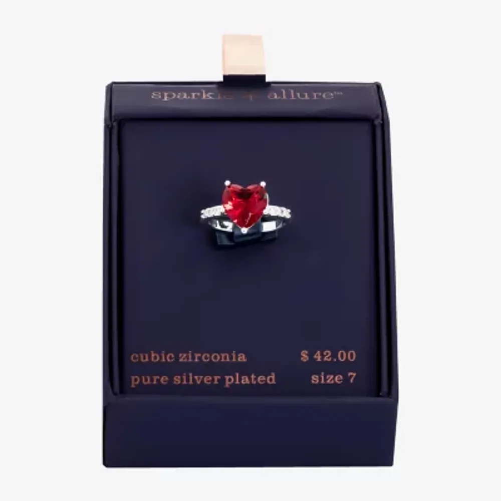 Sparkle Allure Crystal Pure Silver Over Brass Heart Cocktail Ring