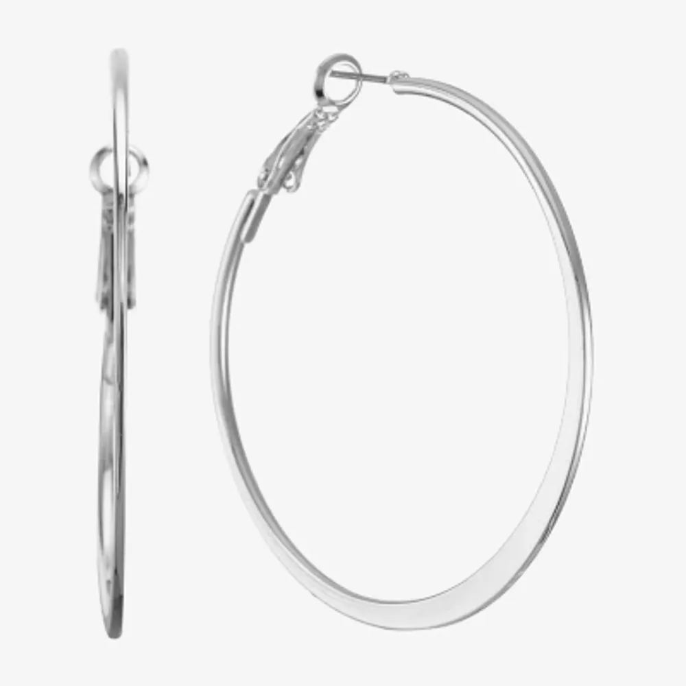 Liz Claiborne Thin Silver Tone Womens 51mm Hypoallergenic Hoop Earrings