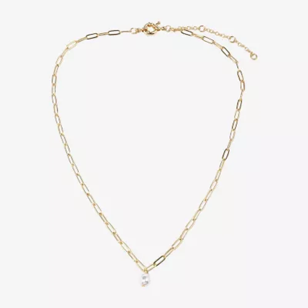 Bijoux Bar Delicates Gold Tone Womens Simulated Pearl 18 Inch Pendant Necklace