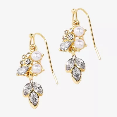 Bijoux Bar Delicates Womens Crystal Simulated Pearl Drop Earrings