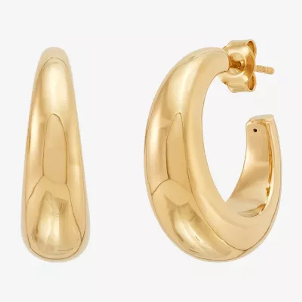 Womens 14K Gold 25mm Round Hoop Earrings